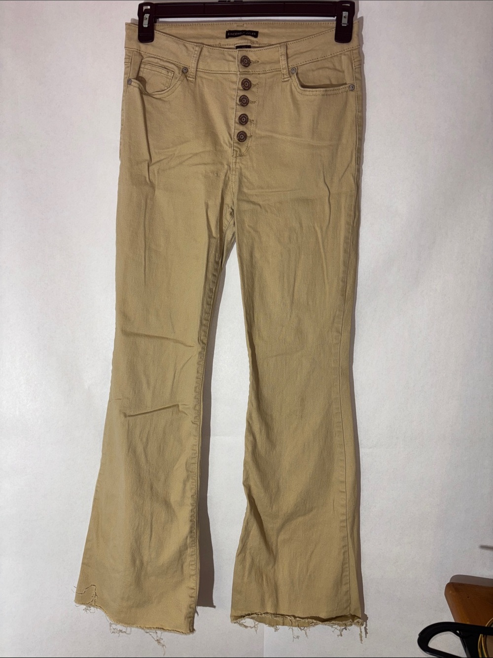 Sincerely Jules Tan Button-Front Flare Jeans